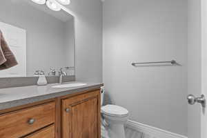 Half bath featuring vanity and toilet