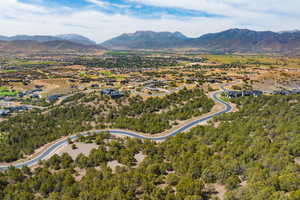 Drone / aerial view of a mountainous background
