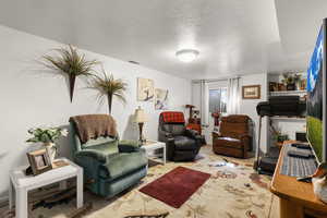 Sitting room with a textured ceiling