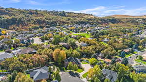 Aerial view of residential area featuring a tree filled landscape