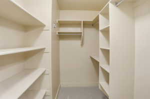 Walk in closet featuring light carpet