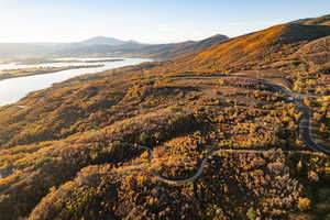 View of mountain backdrop with a large body of water