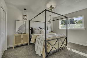 Bedroom with carpet floors and a closet