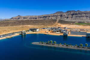 Bird's eye view of a water and mountain view
