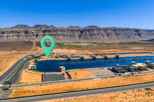 Aerial view of a water and mountain view