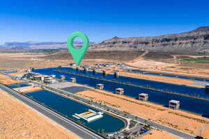 Bird's eye view of a water and mountain view
