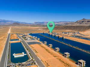 Bird's eye view of a water and mountain view