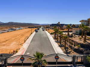 Aerial view of residential area with a mountain backdrop