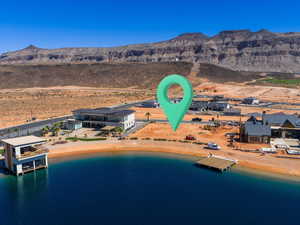 Bird's eye view of a water and mountain view