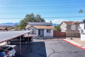 View of front of home with a mountain view