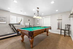 Playroom featuring pool table and recessed lighting