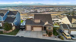 Aerial perspective of suburban area featuring mountains