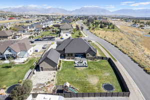 Aerial view of residential area featuring mountains