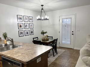 Dining room with hanging lights