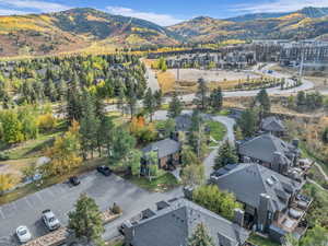 Aerial view of residential area with a mountainous background