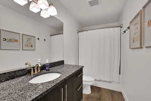 Full bathroom featuring vanity, shower / bath combo