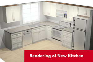 Kitchen featuring white appliances, white cabinets, light countertops, and light wood-type flooring