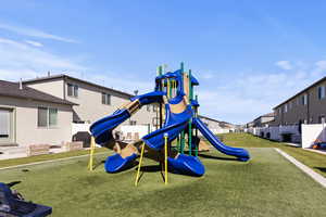 Communal playground with a residential view
