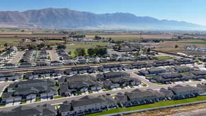 Aerial perspective of suburban area featuring mountains