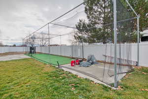 View of yard with a batting cage