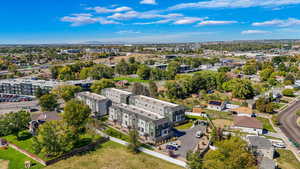 Aerial view of a mountain backdrop