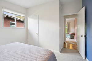 Bedroom featuring carpet and multiple windows