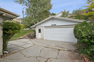 View of detached garage
