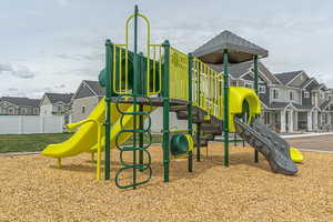 Communal playground featuring a residential view