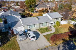 Aerial perspective of suburban area