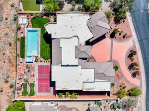 Aerial view of a pool