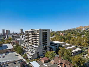 Westerly view of building exterior with a view of city.