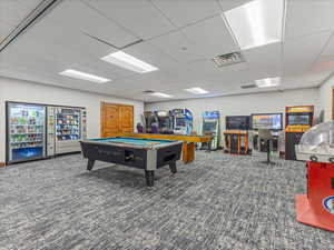 Game room featuring a drop ceiling and pool table