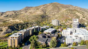Drone / aerial view of a mountain backdrop