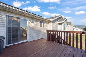 Deck featuring a mountain view