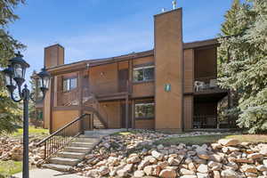 View of building exterior with stairs