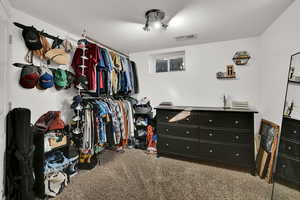 Spacious closet with carpet
