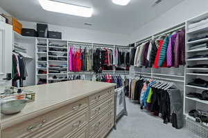 Spacious closet featuring light carpet