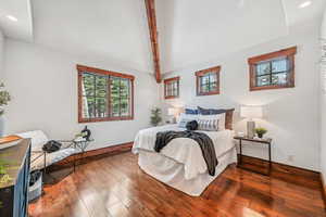Bedroom featuring hardwood / wood-style flooring and recessed lighting