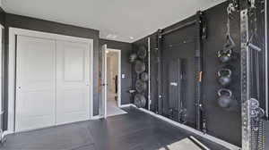 Exercise area with baseboards