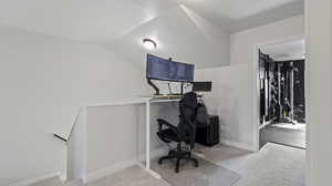 Office area featuring carpet flooring