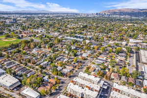 Aerial overview of property's location with a mountain backdrop