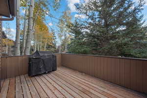 Deck featuring a grill