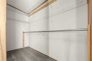 Walk in closet with carpet flooring