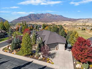Drone / aerial view of a mountainous background