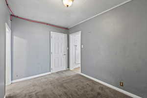 Spare room with carpet and crown molding