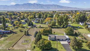 Bird's eye view of a mountainous background