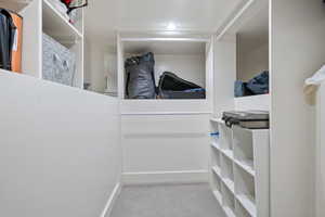 Spacious closet with light colored carpet