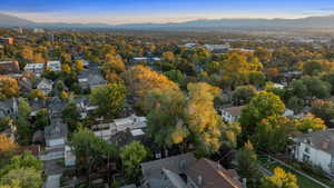 Aerial view at dusk of a mountain view and a residential view