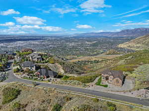 Bird's eye view of a mountainous background