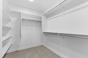 Walk in closet featuring light carpet